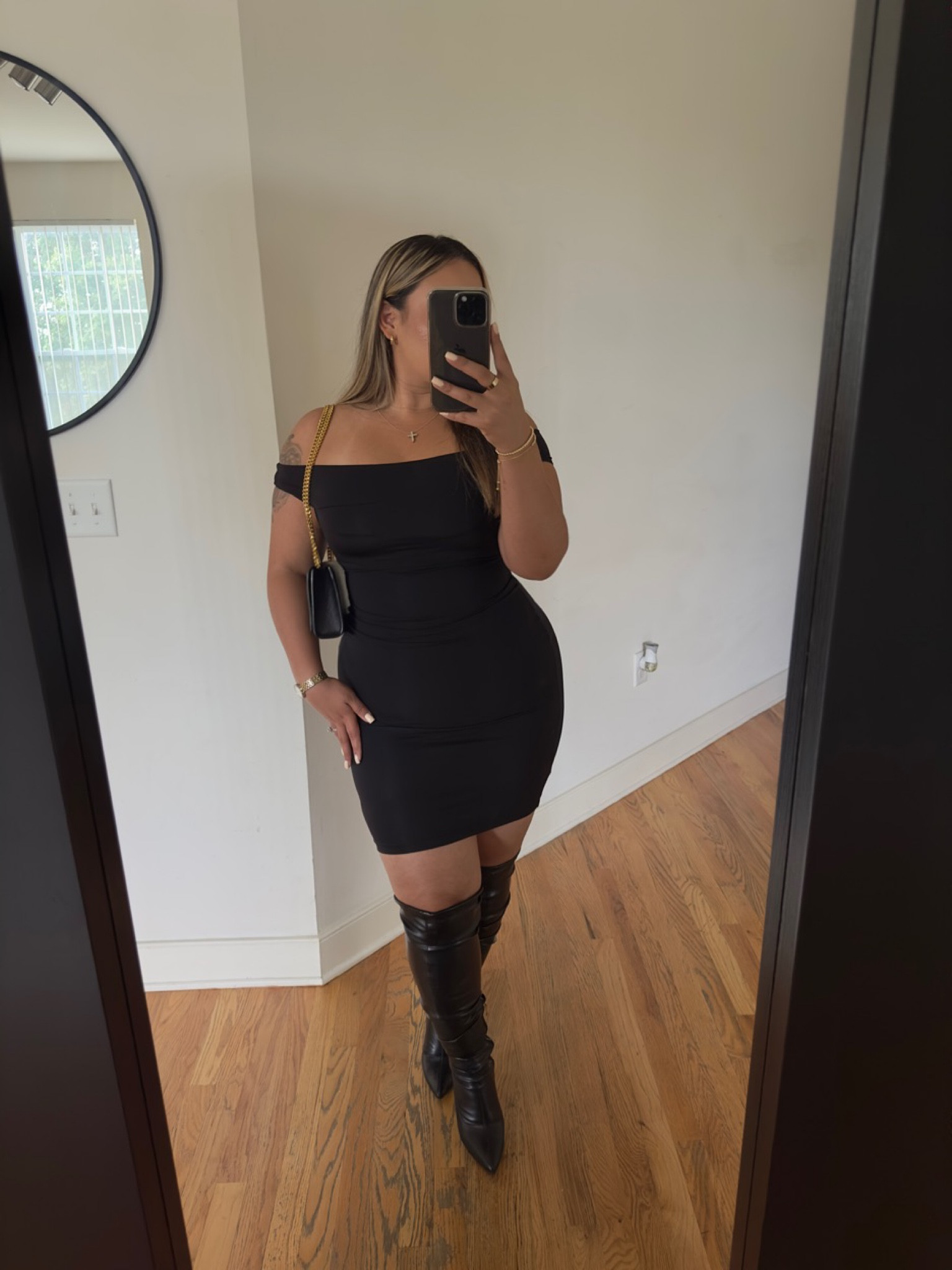 Date Night Inspo🥂🖤 

Wearing size M in this mini dress w/ built in shapewear🫶🏼

Boots are true to size & wide calf friendly!

#LTKmidsize #LTKstyletip #LTKSeasonal
