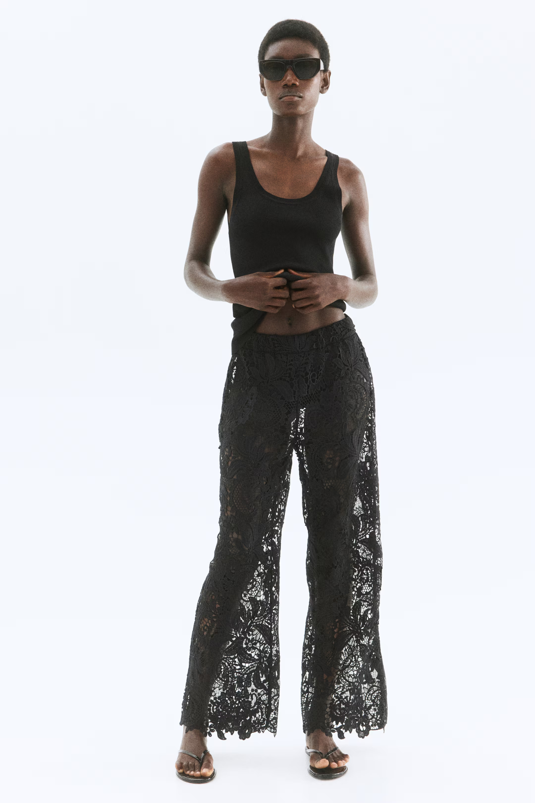 Wide lace trousers - Black - Ladies | H&M GB | H&M (UK, MY, IN, SG, PH, TW, HK)
