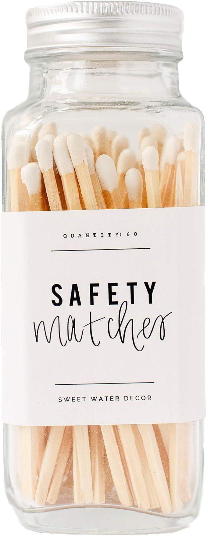 Sweet Water Decor White Safety Matches - Glass Jar | Approx. 60 Strike On Bottle Long Matches | B... | Amazon (US)