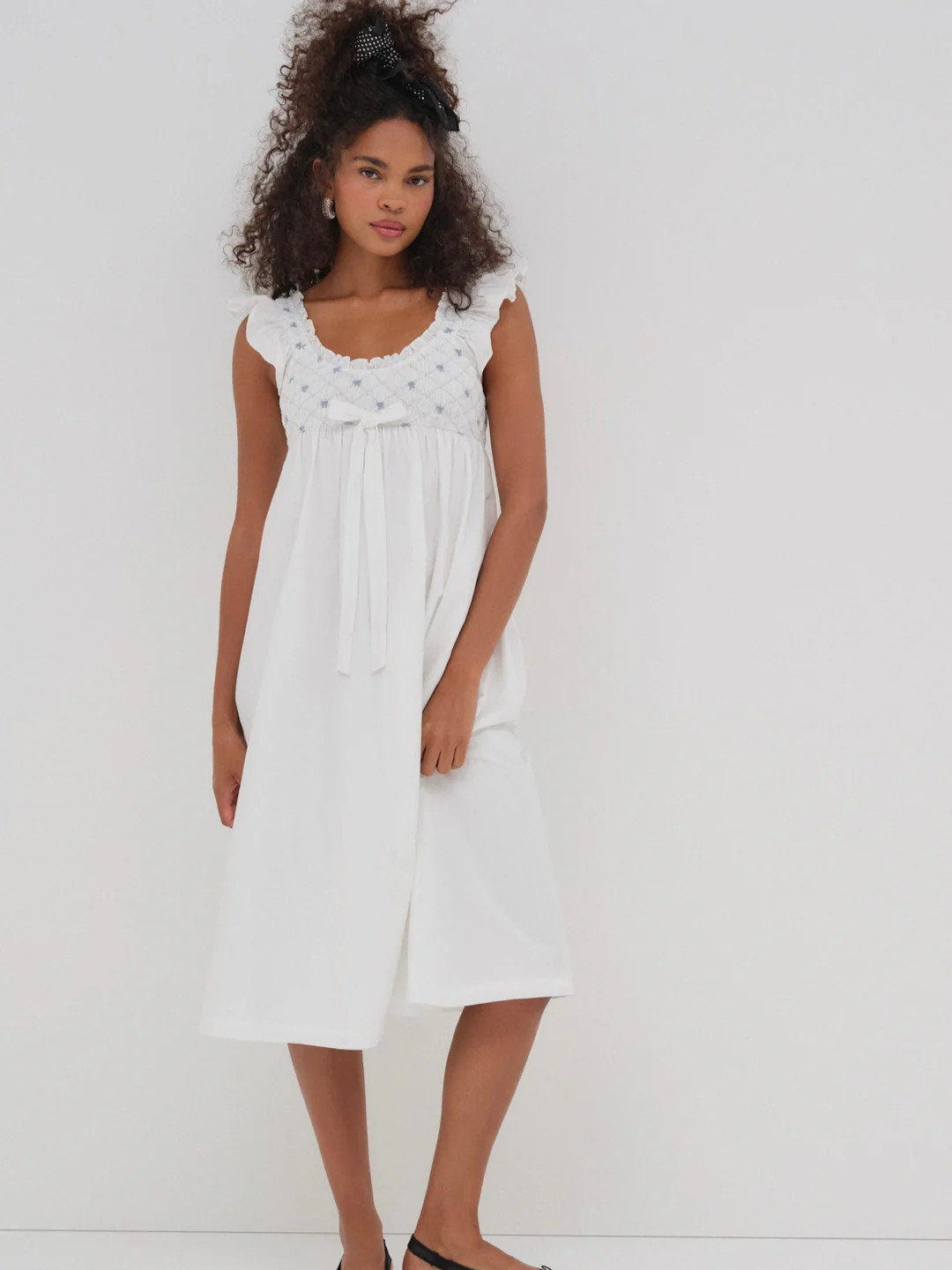 Birdie Bow Smocked Midi Slip Dress | For Love & Lemons