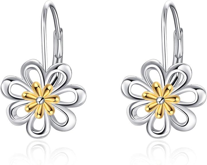 Daisy Earrings,Rose Earrings,Lotus Earrings,Sunflower Earrings Sterling Silver Gold Plated Filigr... | Amazon (US)