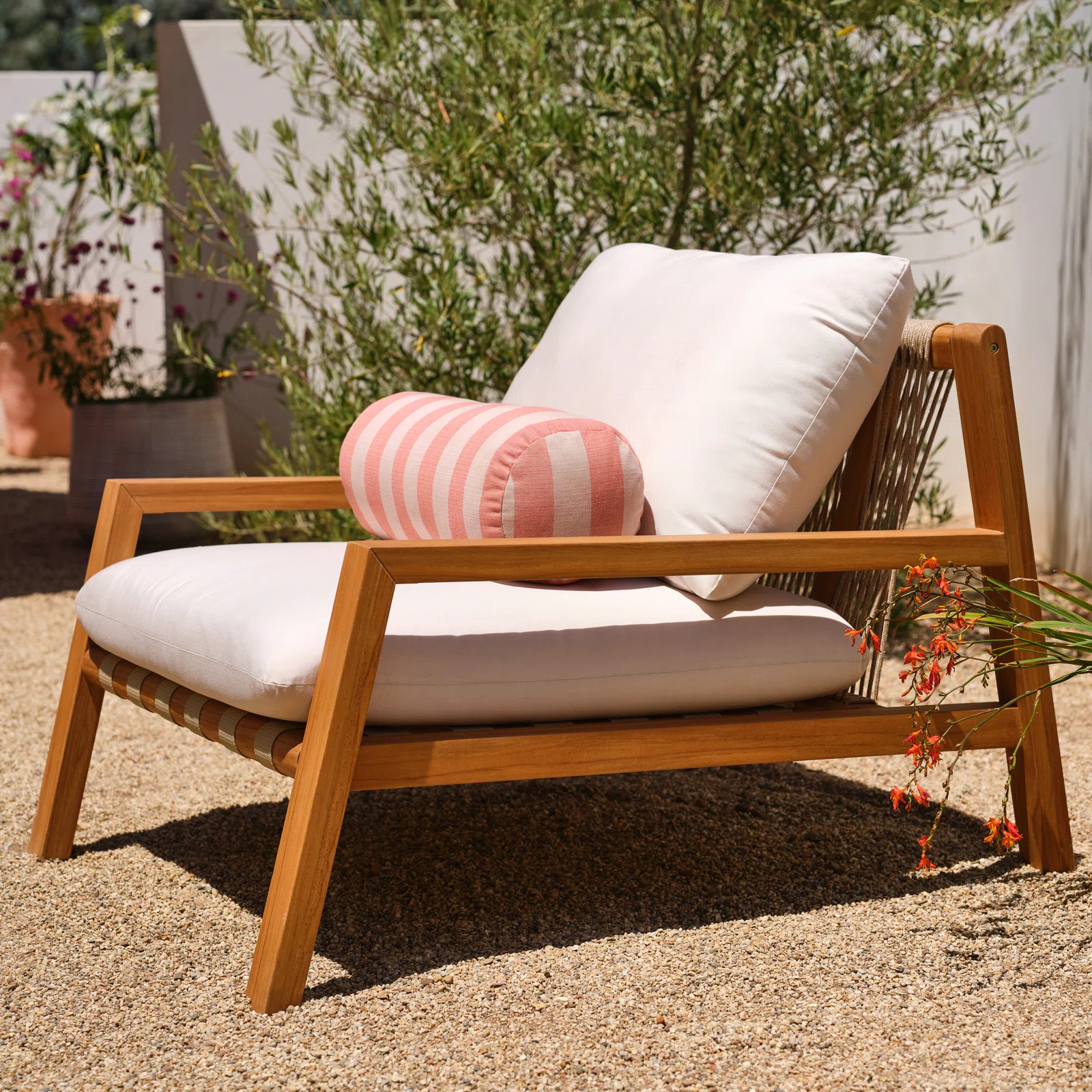 Charlotte Solid Teak Wood Outdoor Lounge Chair with Sunbrella Cushions | Joss & Main