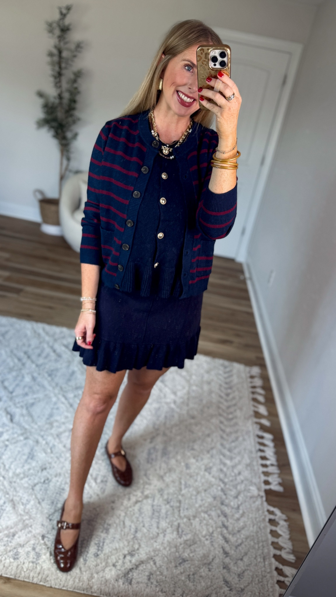 Daily try on, Walmart outfit, Walmart fashion, Walmart try on, scenario, striped cardigan, sweater tank, sweater skirt

#LTKootd