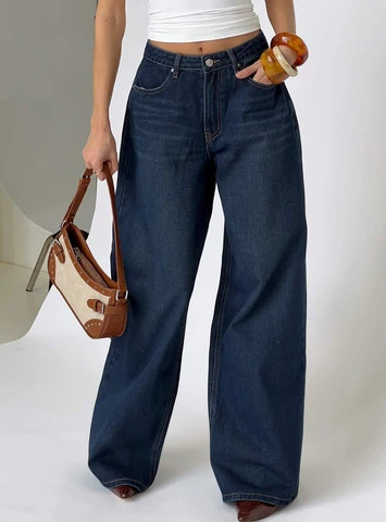 Naylor Mid Rise Wide Leg Jeans Mid Blue Denim Petite | Princess Polly US