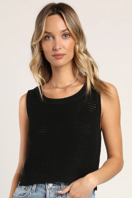 Get the Look Black Loose Knit Sweater Tank Top | Lulus