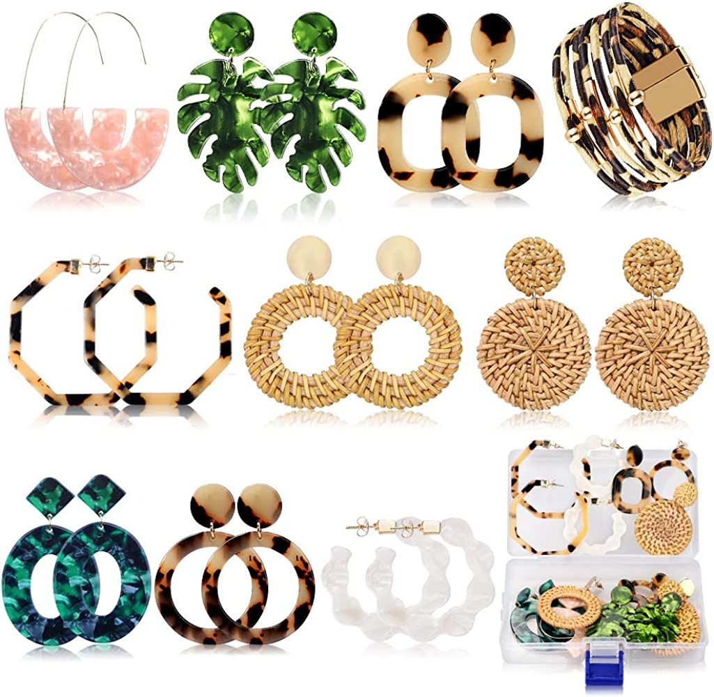 Acrylic Earrings for Women Girls Drop Dangle Leaf Earrings Resin Minimalist Bohemian Statement Je... | Amazon (US)