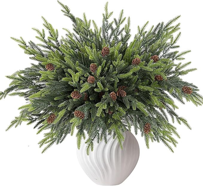 Sggvecsy 12 Pcs Christmas Norfolk Pine Branches 17’’ Real Touch Artificial Christmas Branches... | Amazon (US)