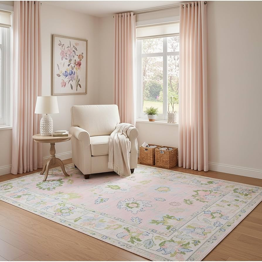 Oriental Weavers Addison ADD04 Machine Washable Flat Weave Printed Area Rug 9'10" x 12' in Pink/G... | Amazon (US)