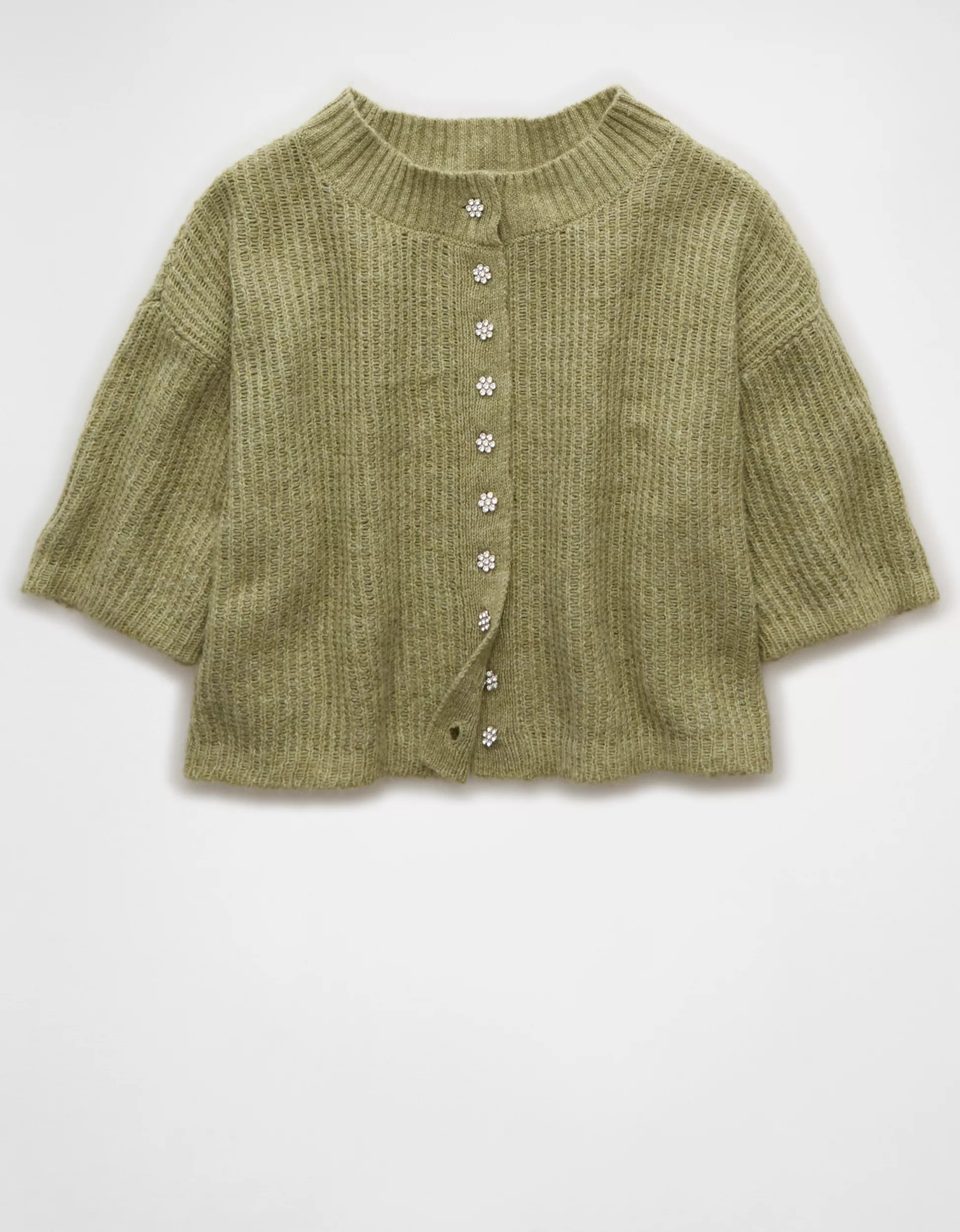 AE Short-Sleeve Crew Neck Cropped Cardigan | American Eagle Outfitters (US & CA)
