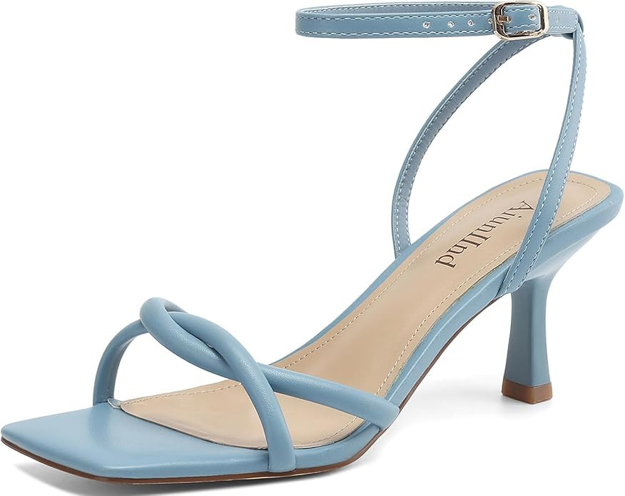AIUNIIND Kitten Heels for Women, Square Open Toe Heeled Sandals, Strappy Ankle Strap Shoes for Dr... | Amazon (US)