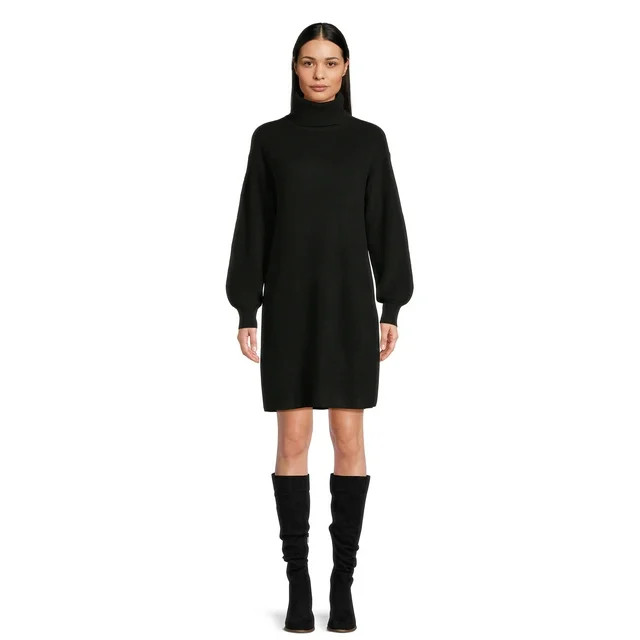 Time and Tru Women's Ribbed Knit Turtleneck Dress, Sizes S-XXXL | Walmart (US)