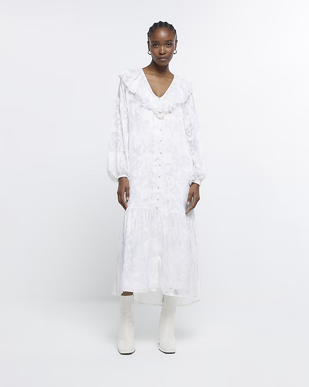 Cream ruffle smock maxi dress | River Island (UK & IE)