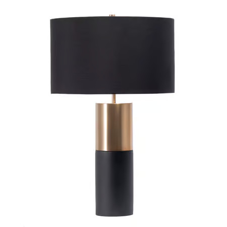 Black 25-inch Cloaked Cement Column Table Lamp | Rugs USA