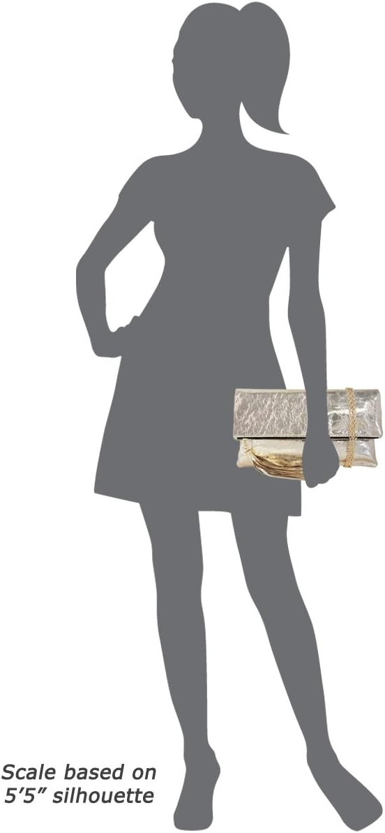 JNB Women's Cracked Metallic Fabric Foldover Clutch with Tassel | Amazon (US)