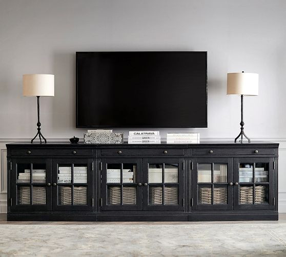 Livingston Media Console with Glass Cabinets (105'') | Pottery Barn (US)