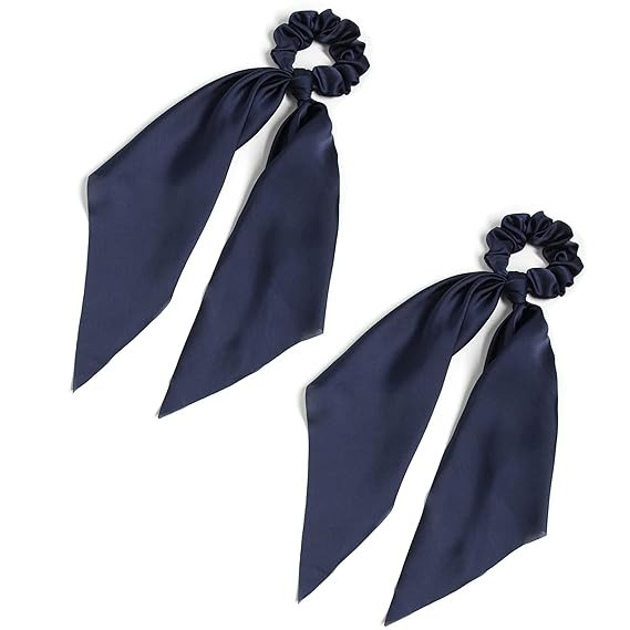 Pack of 2 Knotted Bow Hair Scrunchies Elastic Hair Scarf Black Hair Ties Bands Satin Hair Ribbon ... | Amazon (US)