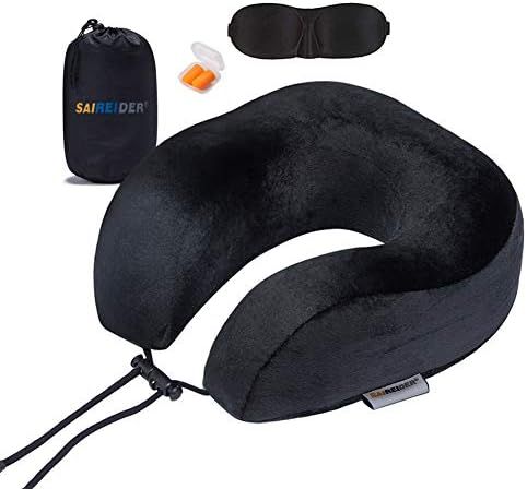 SAIREIDER Travel Neck Pillow for Airplane Sleeping 100% Memory Foam Adjustable Travel Pillows wit... | Amazon (US)