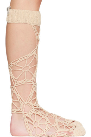 nastyamasha - SSENSE Exclusive Beige Crochet Floral Socks | SSENSE