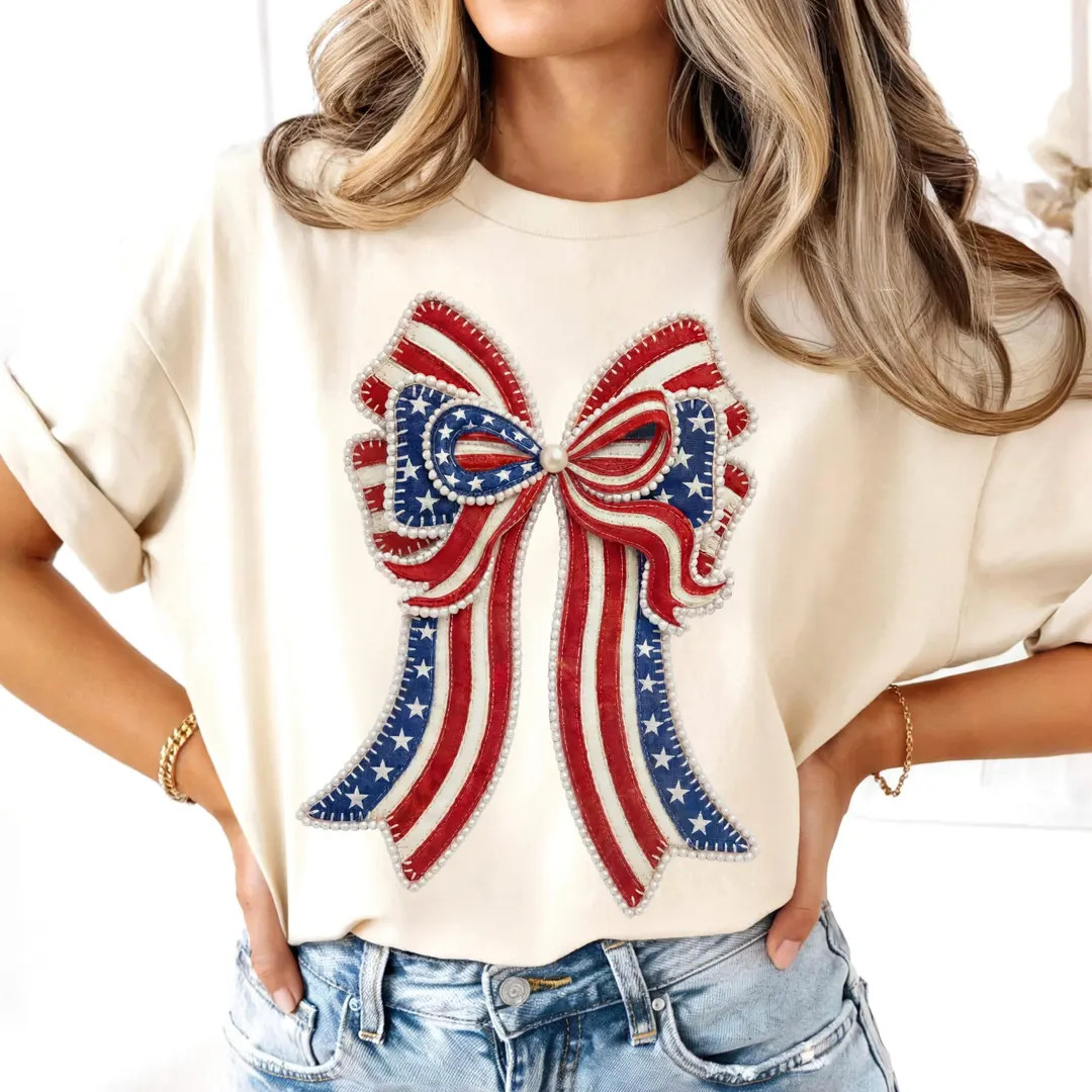 USA Flag Bow Shirt for Women, Patriotic 4th of July Comfort Colors Tee, Cute Red White Blue Bouti... | Etsy (US)