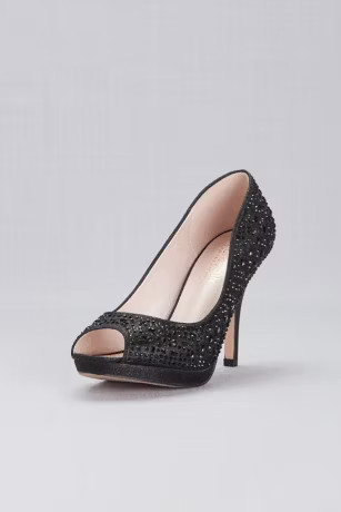 Crystal Peep Toe Mid-Heel Platform Pumps | Davids Bridal