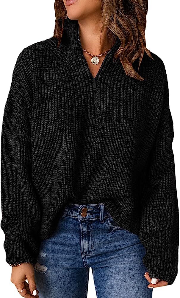 Dokotoo Women's Long Sleeve 1/4 Zip Pullover Sweaters Casual Solid V Neck Loose Slouchy Knit Jump... | Amazon (US)