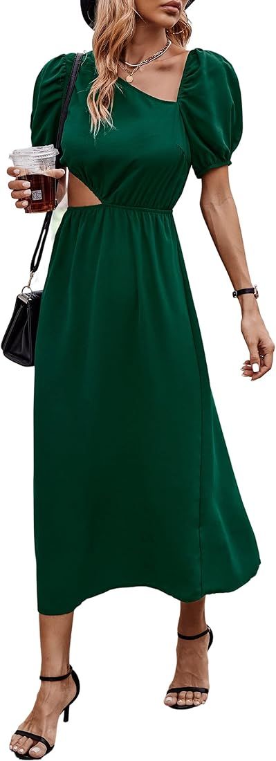 CCTOO Dresses for Women Sexy Waist Cutout Irregular V-Neck Flowy Party Long Summer Dress | Amazon (US)