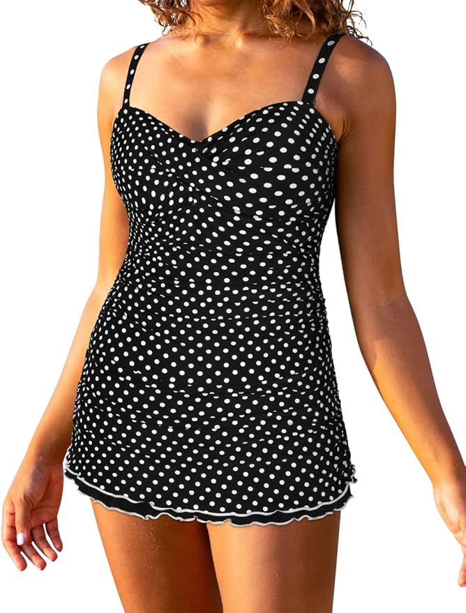 Hilor Women's One Piece Swimsuits Tummy Control Swimwear Ruffle Swimdress with Built in Swim Brie... | Amazon (US)
