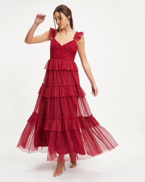 Love Is All We Need Tiered Tulle Maxi Dress - Red | VICI Collection