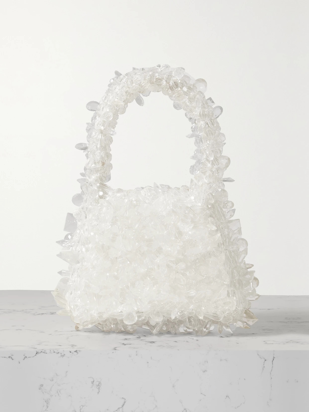 Clio Peppiatt - Square Quartz Bead-embellished Satin Shoulder Bag - Neutrals | NET-A-PORTER (US)