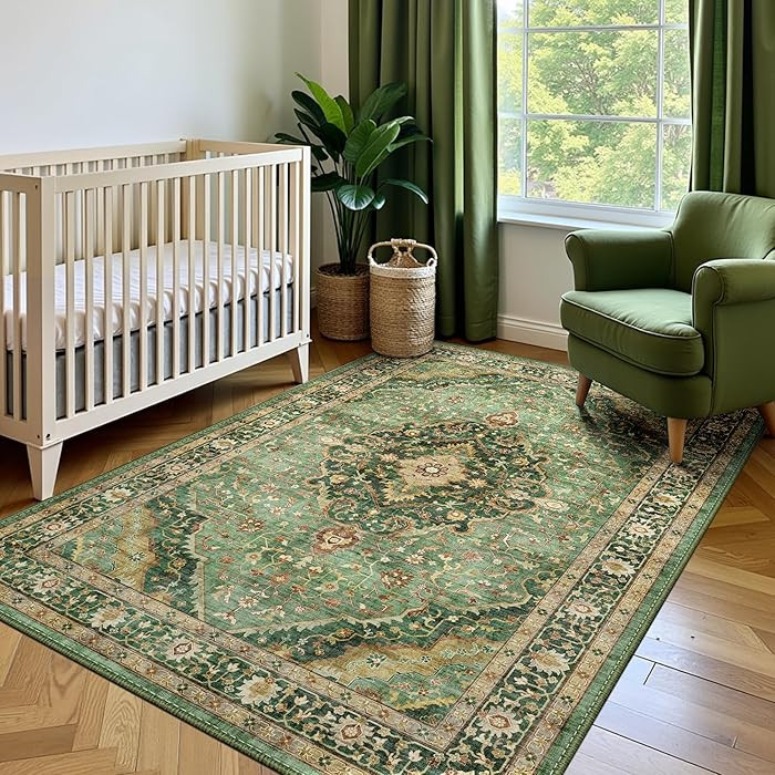 Deerly Green Rug 3x5 Area Rug with Non-Slip Backing, Washable Rugs for Bedroom Living Room Kitche... | Amazon (US)