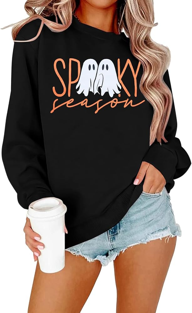 MNLYBABY Halloween Ghost Sweatshirts for Women Halloween Sweatshirt Spooky Ghost Graphic Long Sle... | Amazon (US)