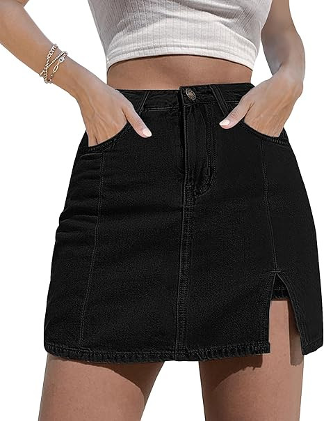 luvamia Skorts Skirts for Women Denim Mini Skirt Side Slit with High Waisted Jean Shorts Stretchy | Amazon (US)