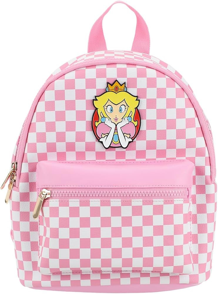 Super Mario Bros Princess Peach 10.6” Pink & White Checkered Mini Backpack | Amazon (US)
