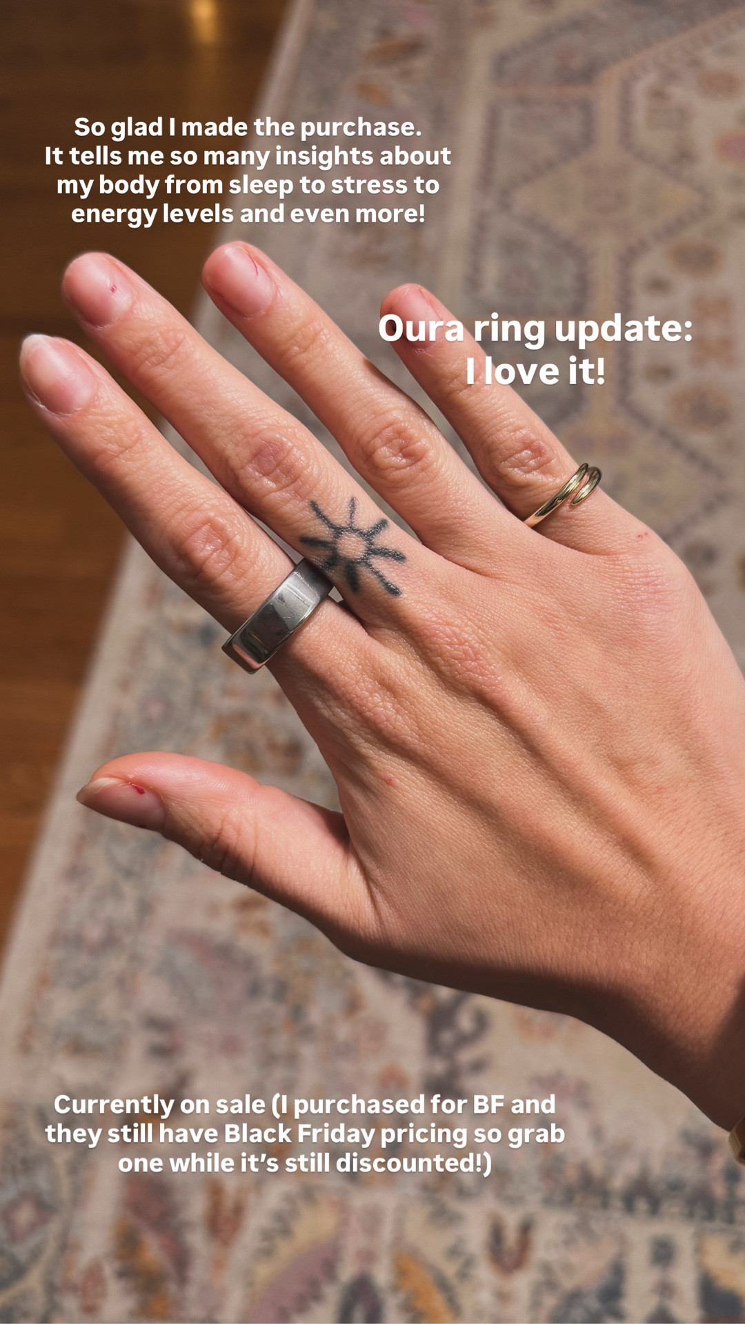 I’ve had my Oura Tina for almost a week and love it! It tells me so much about my body- sleep patterns, stressors, menstrual cycle, energy levels. I’m excited to keep using it and learn more about my body. 🤍 currently still on sale for Black Friday / cyber Monday / cyber week so grab it while it’s discounted forsure!! 

#LTKCyberWeek #LTKGiftGuide #LTKfitnessgoals