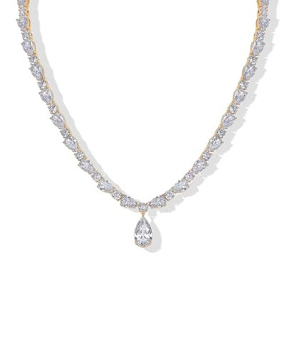 PAVOI 14K Yellow Gold Plated Pear Tennis Necklaces for Women - Cubic Zirconia Tennis Necklace with Drop for Brides & Bridesmaids - Cute Simulated Diamond Chain Trendy Wedding Jewelry | Amazon (US)