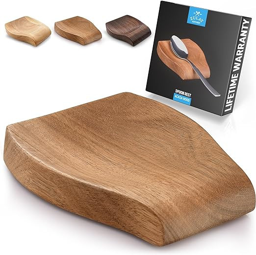 Zulay Acacia Wood Spoon Rest For Kitchen - Smooth Wooden Spoon Holder For Stovetop With Non Slip ... | Amazon (US)