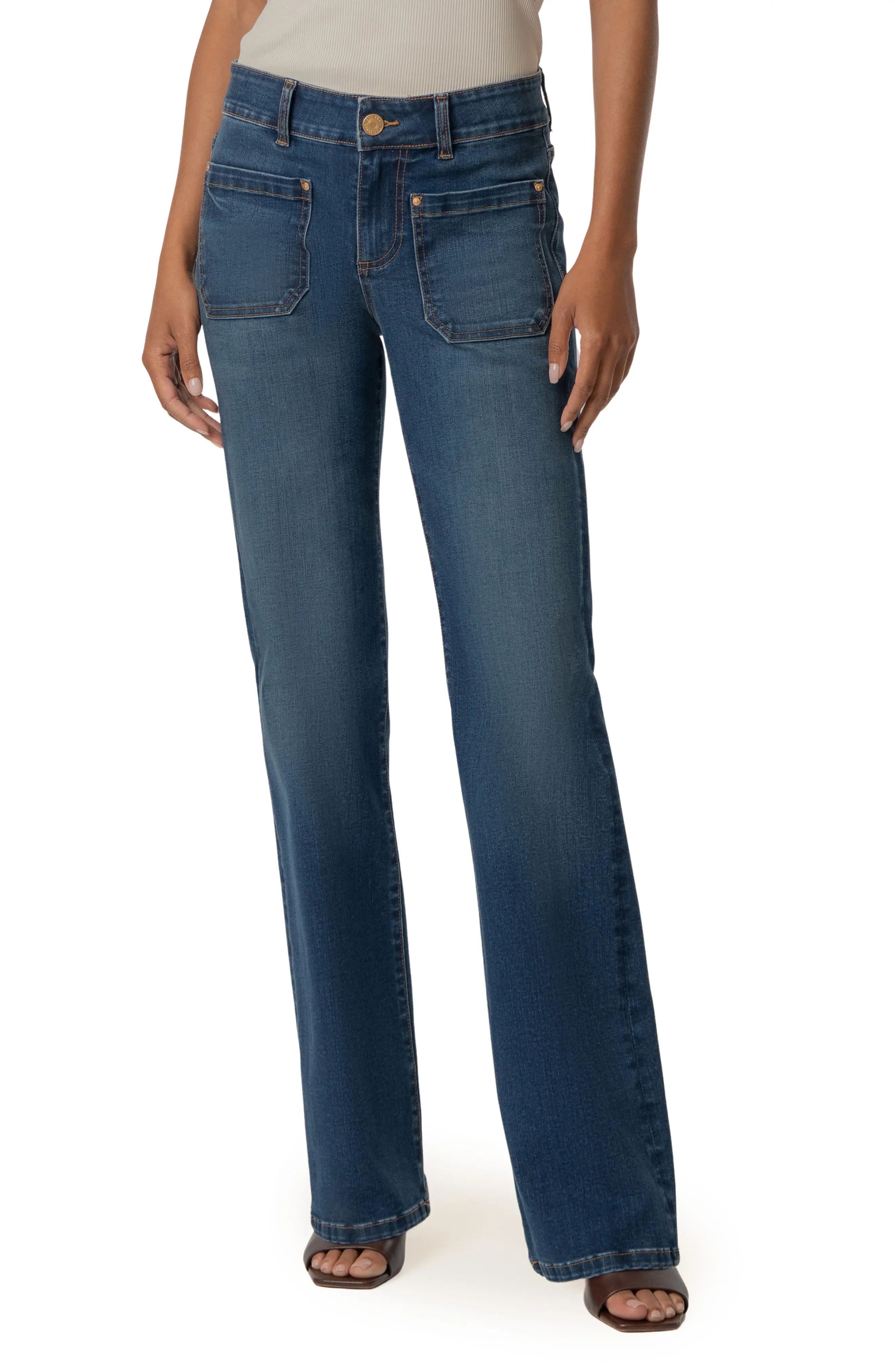 KUT from the Kloth Natalie Patch Pocket Mid Rise Flare Jeans in Champ at Nordstrom, Size 8 | Nordstrom