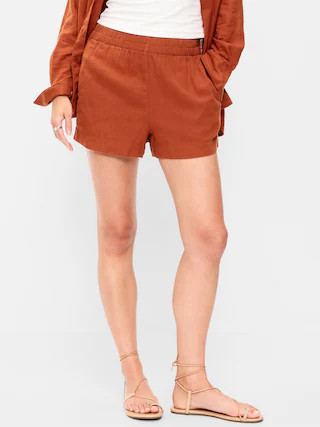 High-Waisted Beach Linen Pull-On Shorts | Old Navy (US)
