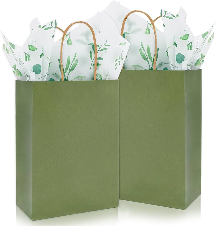 Whaline 16Pcs Sage Green Kraft Paper Bag with 20Pcs Eucalyptus Tissue Paper with Handles Bulk Goo... | Amazon (US)