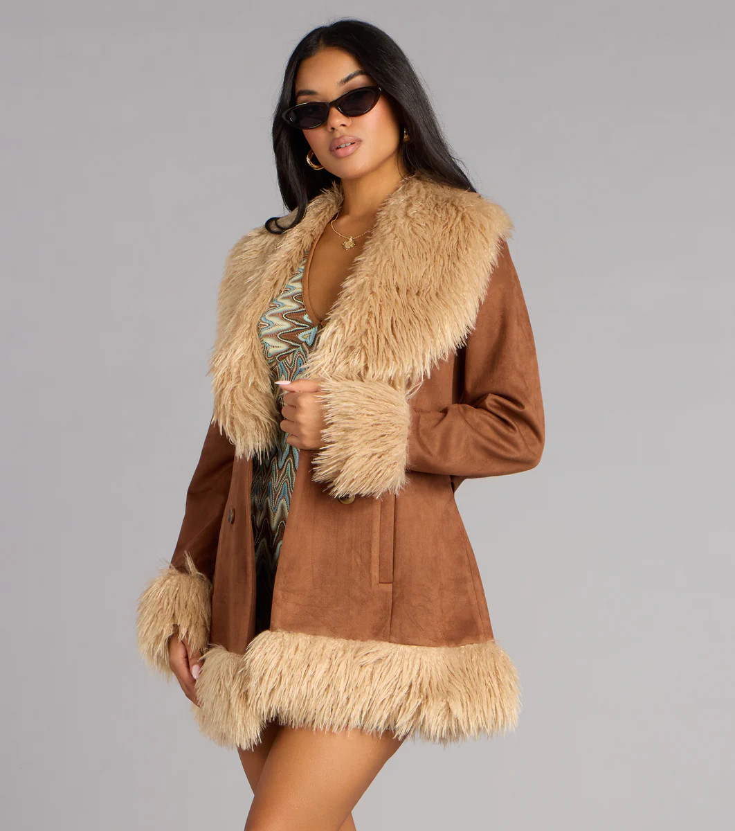 Chic Icon Faux Fur Trim Suede Coat | Windsor Stores