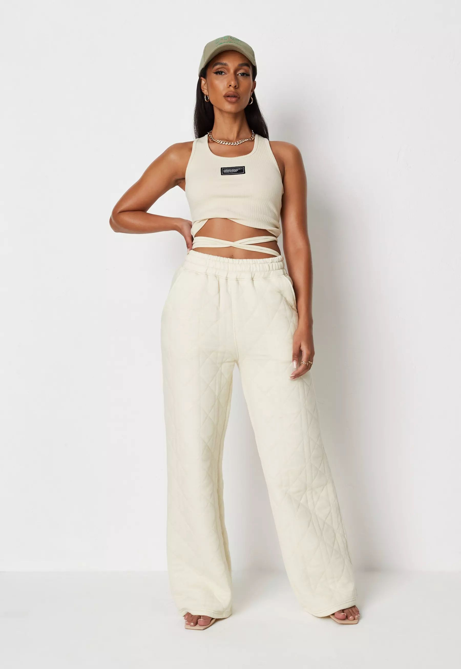 Jordan Lipscombe x Missguided Lemon Quilted Wide Leg Joggers | Missguided (US & CA)