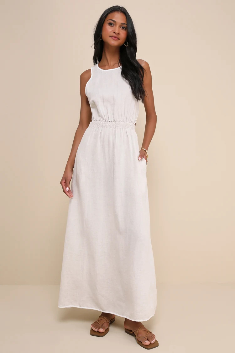 Exceptionally Breezy Beige Linen Cutout Maxi Dress With Pockets | Lulus
