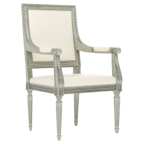 Marielle Heathered Ivory Crypton Provence Sage Dining Arm Chair | Kathy Kuo Home