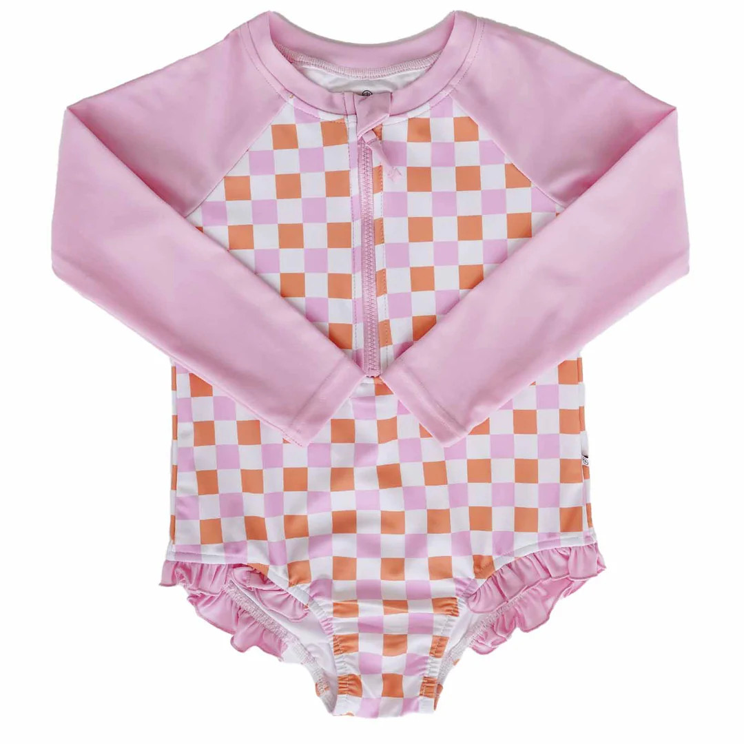 Long Sleeve Rash Guard with Front Zipper | Check Me Out | Caden Lane