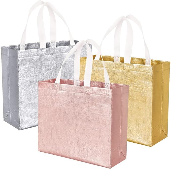 Set of 12 Glossy Reusable Grocery Bags Shopping Tote Bags with Handle Bridesmaids Bags Gift Bags ... | Amazon (US)