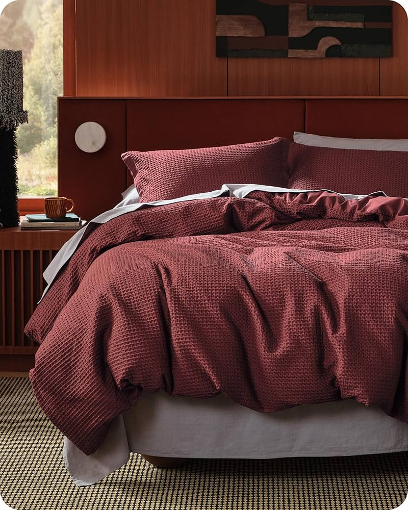 Bedsure Cotton Duvet Cover Queen - 100% Cotton Waffle Weave Maroon Red Duvet Cover Queen Size, Ge... | Amazon (US)