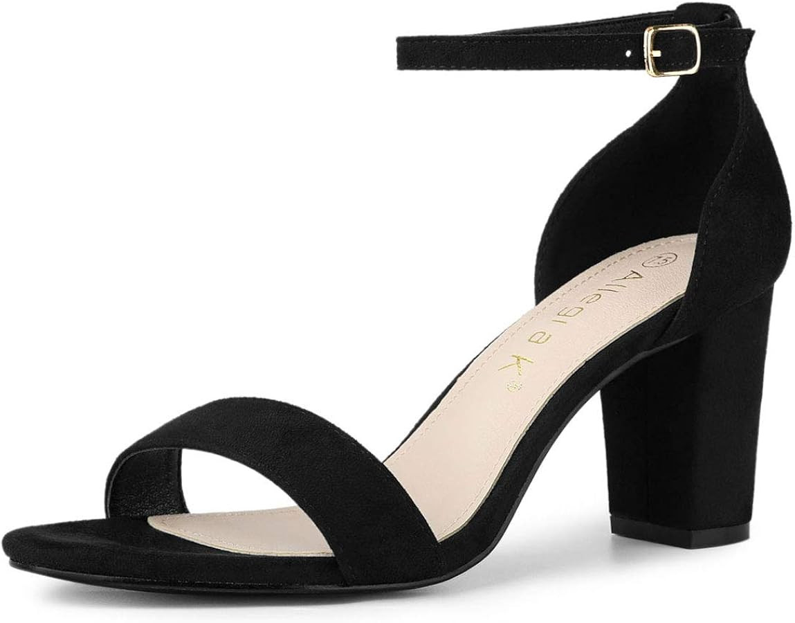 Allegra K Women's Open Toe Printed Ankle Strap Chunky High Heel Sandals | Amazon (US)