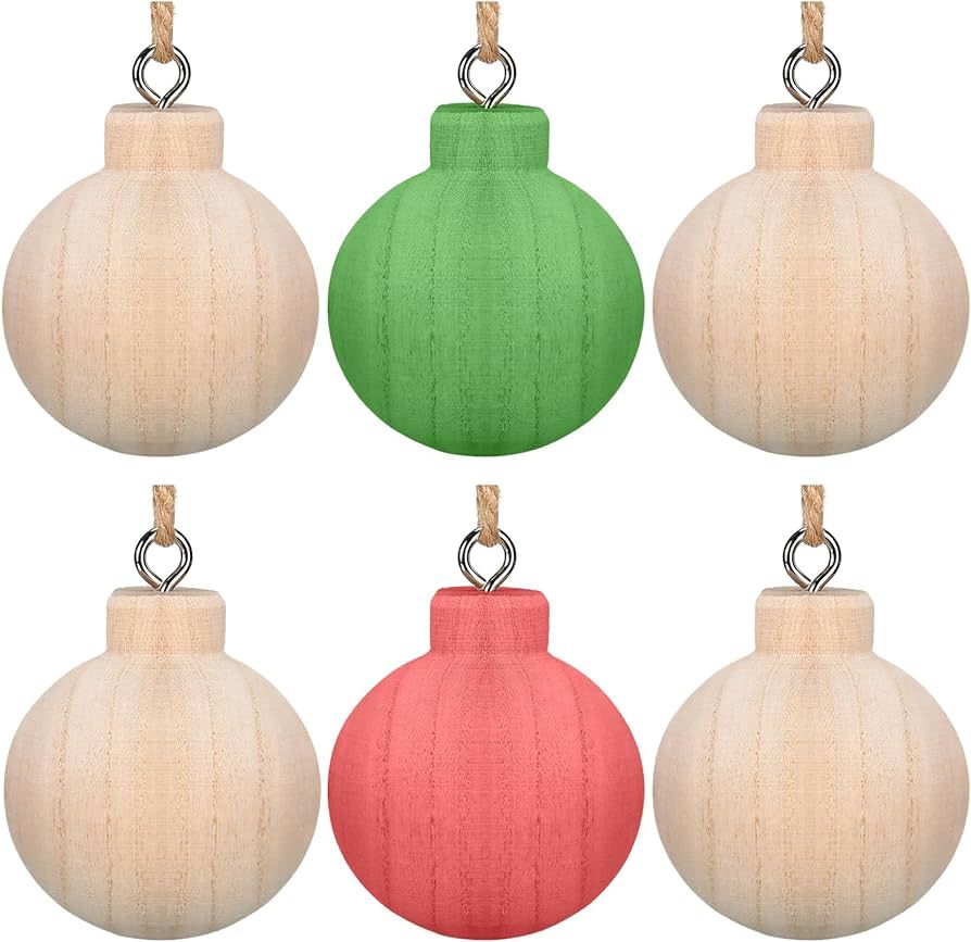 Hiboom 6 Pcs Wood Christmas Ball Unfinished Natural Round 2.6 x 2.4 Paulownia Balls Ornaments for... | Amazon (US)