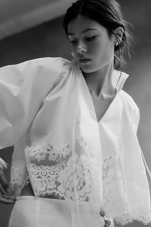 Lace Inset Long-Sleeve Blouse | Anthropologie (US)