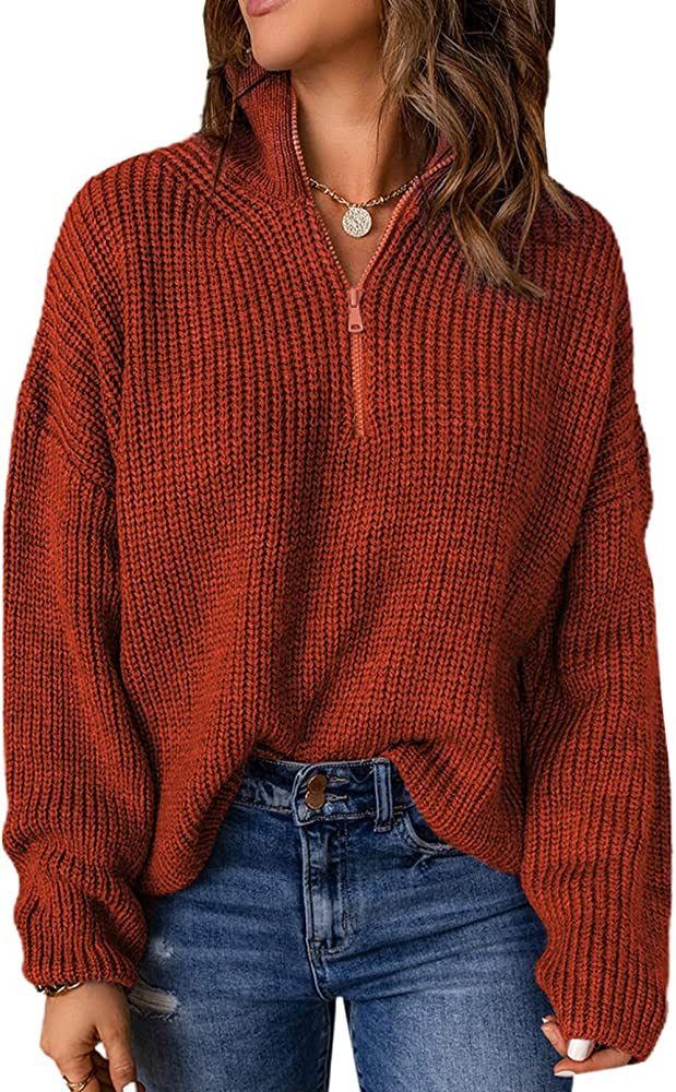 Dokotoo Womens Sweaters Long Sleeve 1/4 Zip Pullover Polo V Neck Dressy Casual Tops | Amazon (US)